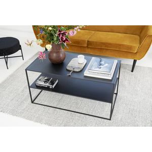 Lifa Living - Industriële Salontafel - Zwarte Koffietafel - Minimalistische Bijzettafel - Metaal - Extra Opbergruimte - 100 x 50 x 50 cm