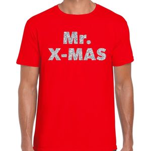 Foute Kerst t-shirt - Mr. X-mas - Zilveren glitter letters / rood voor heren - kerstkleding / Christmas outfit XXL
