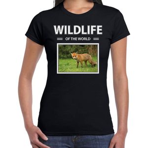 Dieren foto t-shirt Vos - zwart - dames - wildlife of the world - cadeau shirt vossen liefhebber XS