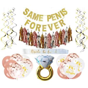 “Bride to be” Vrijgezellenfeest Same Penis Forever Vrouw Decoratie Set 47 stuks - Bachelorette Party Vrouwen – Vrijgezellen Team - Inclusief Ballonnen, Sjerp, Grote Ring, Pompons, Versieringen & Accessoires