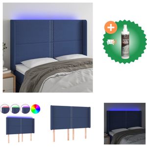 vidaXL Hoofdbord LED 147x16x118/128 cm stof blauw - Bedonderdeel - Inclusief Reiniger