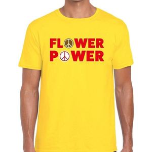 Flower power tekst t-shirt geel voor heren XXL