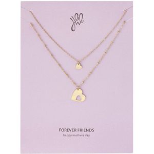 Set ketting Hartjes Stainless Steel - Goud - moeder/dochter - cadeau