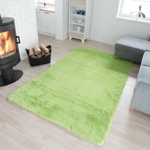 Tapiso Silk Vloerkleed Groen Lemon Hoogpolig Woonkamer Tapijt Maat- 80x150