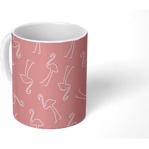 Mok - Koffiemok - Flamingo - Line Art - Roze - Patronen - Mokken - 350 ML - Beker - Koffiemokken - Theemok