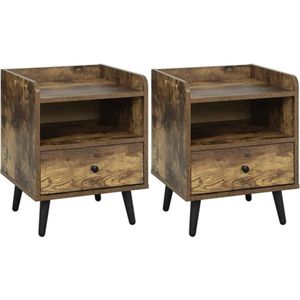 Set van 2 Vintage Nachtkastjes - Met Lade - 40x35x51 cm - Voor Slaapkamer of Woonkamer