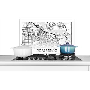 Spatscherm keuken 70x50 cm - Kookplaat achterwand Stadskaart - Amsterdam - Nederland - Muurbeschermer - Spatwand fornuis - Hoogwaardig aluminium - Plattegrond