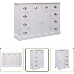The Living Store Dressoir met 10 lades 113x30x79 cm hout wit - Dressoir - Commode - Kast - Meubilair - Slaapkamermeubels