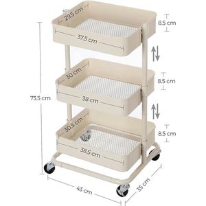 Metal Utility Cart Trolley Trolley Trolley,Storage Trolley with Wheels For Kitchen Bathroom Powder Room Office, 43D x 73W x 35H centimetres