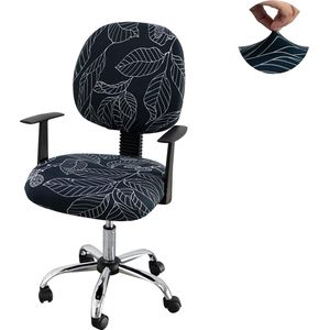 Hoes voor bureaustoel, 2 stuks, spandex bureaustoelhoes, wasbaar, draaibaar, universele bureaustoelhoezen, bureaustoelhoezen voor computerarmleuningen, stoel, blauwe bladeren