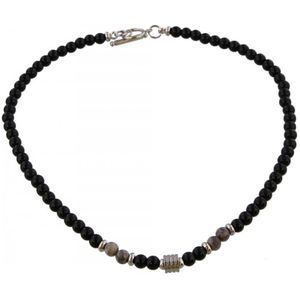 Ketting met Kralen - Stenen 6 mm - Bedel RVS - Lengte 44 cm