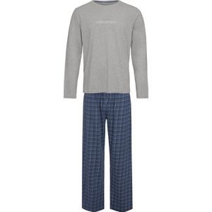 Phil & Co Lange Heren Winter Pyjama Set Katoen Geruit Grijs - Maat M
