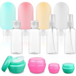 Reisflessenset van 22 stuks, lekvrije siliconen reiscontainers, lege plastic knijpflessen voor 80 ml en 60 ml, reisaccessoires voor toiletartikelen, shampoo, conditioner en lotion (BPA-vrij)