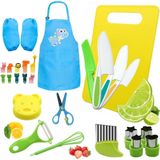 Kindermessen - 27-delige kinderkeukenmessenset - kindveilige messen voor groenten en fruit snijden - kinderen vanaf 2 3 4 jaar + Parasol Protective Cover