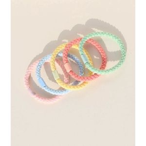Haar Elastiekjes - Haarelastiekje Gevlochten - Elastiek en Armband - haarelastiekjes met kraal - haarelastiekjes te dragen als armband - sterk elastiek - 5 stuks