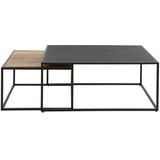 Salontafelset Rechthoek set van 2 - Mangohout Zwart - Bijzettafels Set van 3 - Salontafel Zwart Vierkant - Bijzettafeltjes Woonkamer - Salon Tafel Mangohout - Salontafel industrieel Landelijk - Tafeltje Set 2 stuks Zwart