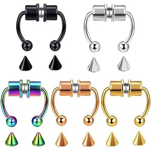 Inovra Plus - Set van 5 Roestvrijstalen Magneten voor Neuspiercings - Fake Septum en Horseshoe Ringen met Clip-On - Piercingsieraden.