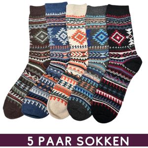 Warme Winter sokken met Vintage Tribal patroon - Set 5 paar - maat 37-41 - Huissokken/Noorse Stijl/Kerstsokken