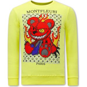 Heren Sweater met Print - Monster Teddy Bear - 3631 - Geel