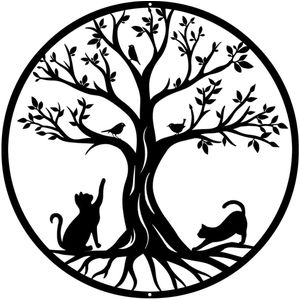 TheLau ® Metalen Muurdecoratie van Levensboom met Dieren voor Binnen- en Buitengebruik
