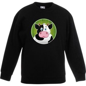 Kinder sweater zwart met vrolijke koe print - koeien trui - kinderkleding / kleding 170/176