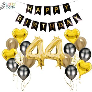 Loha-party®Folie ballon cijfer 44 -XXL cijfer 4-Gouden 44-Gouden hartje Folie ballonnen-44e verjaardag decoratie-“happy birthday”slinger-Versiering-Trouwdag-Feestpakket-Herdenkingsdag Decoratie kit-101cm（40inch）