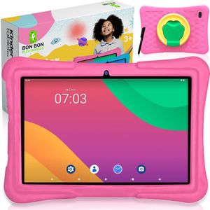 Bon Bon Electronics® 10.1 Inch Kindertablet Pro - Vanaf 3 Jaar – Tablet – Android 13 – 8-Core Processor – 128GB – 4GB RAM - 5000 mAh – Ouderlijk Toezicht – Compleet Pakket – Roze