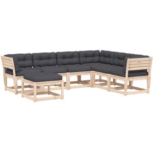 vidaXL 7-delige Loungeset met Kussens Grenenhout Loungeset - Tuinset - Hout Lounge - Buitentijd - Garden Furniture