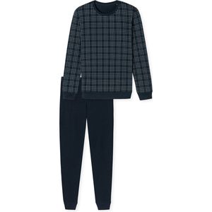 SCHIESSER Fine Interlock pyjamaset - heren pyjama lang interlock manchetten geruit nachtblauw - Maat: 4XL