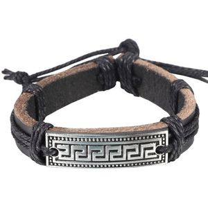Fako Bijoux® - Leren Armband - Leder - Egypte - Zwart