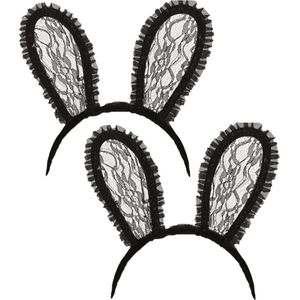 Fiestas Verkleed diadeem sexy paashaas/bunny oren - 2x - zwart kant - dames - Carnaval