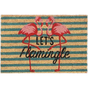 Relaxdays deurmat kokos - gekleurde voetmat - kokosmat flamingo's - 40 x 60 cm buitenmat