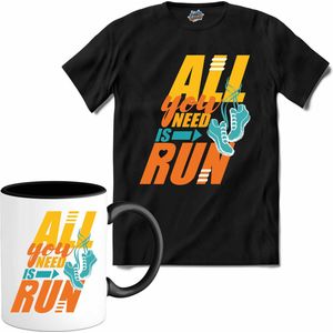 All You Need Is Run | Hardlopen - Rennen - Sporten - T-Shirt met mok - Unisex - Zwart - Maat XXL