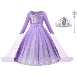 Prinsessenjurk meisje - Elsa jurk - Het Betere Merk - Tiara - Kroon - Toverstaf - maat 122/128 (130) - carnavalskleding - cadeau meisje - verkleedkleren meisje - kleed - prinsessen speelgoed