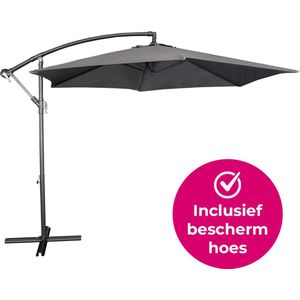 BluMill Zweefparasol Met Voet en Beschermhoes - 300 cm - Waterdicht - Kantelbaar - Verstelbare Hoogte - Grijs