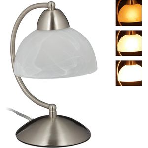 Relaxdays tafellamp touch functie - bureaulamp - E14 - nachtlamp - glas - retro - dimbaar - zilver