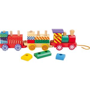 Trekfiguur / trekdier hout - houten trein (bright colours) - Houten speelgoed vanaf 1 jaar