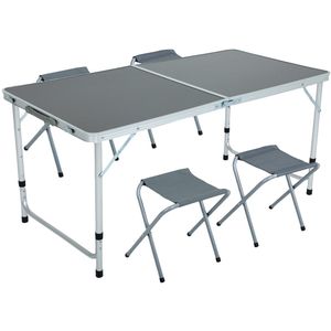 AGIS Camping Set Grijs - Tafel & 4 Klapstoelen - Aluminium/MDF - Compact & Opvouwbaar - Zelfmontage