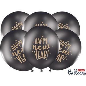 Partydeco - Ballonnen Happy New Year 50 stuks black/gold