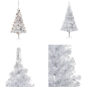 vidaXL Kunstkerstboom met LED's en kerstballen 180 cm PET zilverkleur - Kunstkerstboom - Kunstkerstbomen - Kerstboom - Kerstdecoratie