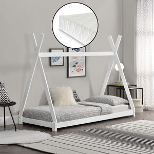 Kinderbed Daniel - Tipi - Met bedbodem en matras - 90x200cm - Wit - Jongensbed - Meisjesbed - Modern Design