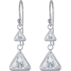 Oorbellen dames | Hangers | Zilveren oorhangers met twee driehoekjes onder elkaar | WeLoveSilver