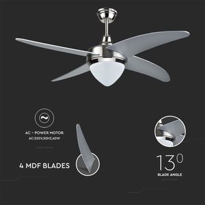 V-Tac VT-6043 Plafondventilator - 4 bladen - Color-switch LED Lamp - 60W - Afstandsbediening - Winterstand -106cm