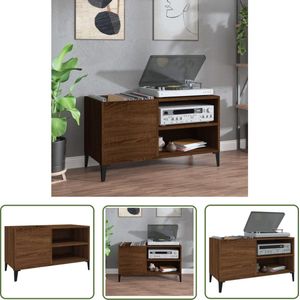 The Living Store Platenkast - Bruineiken - 84.5 x 38 x 48 cm - Duurzaam hout - Ruime opbergruimte - Stevig blad - Multifunctioneel - IndustriÃ«le metalen poten
