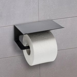 WC Rolhouder met Plankje - Zwart - Zelfklevend Zonder Boren of Boren - Toiletrolhouder