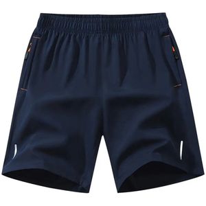 Herenshort - Met Ritszakken - Fitness - Sportbroek - Sneldrogend - Losse Pasvorm - Met Trekkoord en Zakken - Casual (Meerdere Kleuren) - Handige Zakken - Steekzakken - Met Rits - Marineblauw - Donkerblauw - Blauw - Maat S