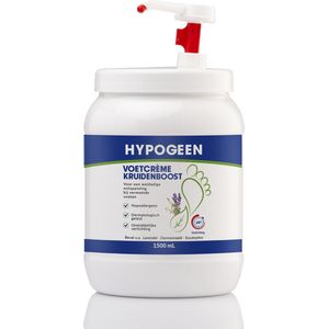 Hypogeen Voetcrème Kruidenboost pompflacon 1500ml - hypoallergene voetcrème - op basis van lavendel, dennennaald & eucalyptus - hydraterend voetverzorgingsproduct - overgevoelige voeten - PH-neutraal