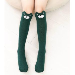 Kniekousen meisjes – 1 paar lange sokken beer groen – meisjessokken – 6-12 jaar – elastisch katoen