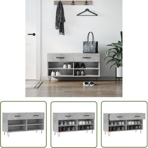 vidaXL Schoenenbank - Betongrijs - Bewerkt hout - 102 cm Schoenenbank - Bench Schoeisel - Bergruimte Schoenen - Opbergmeubels - Entreetafel