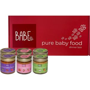 Babe diner box – 3 smaken - biologische culinaire babyhapjes vanaf 8 tot 36 maanden –  6x200 gram babyvoeding- Winnaar Baby Innovation Award 2022 – Beste babyvoeding 2022
